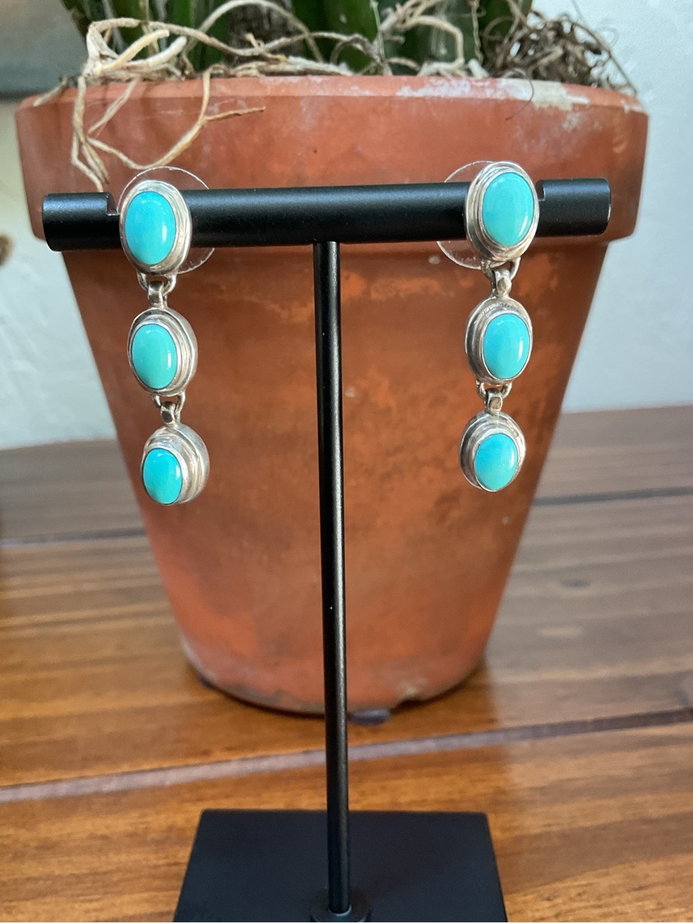 EXEX CLAUDIA AGUDELO SLEEPING BEAUTY TURQUOISE/.925 SILVER DANGLE EARRINGS.